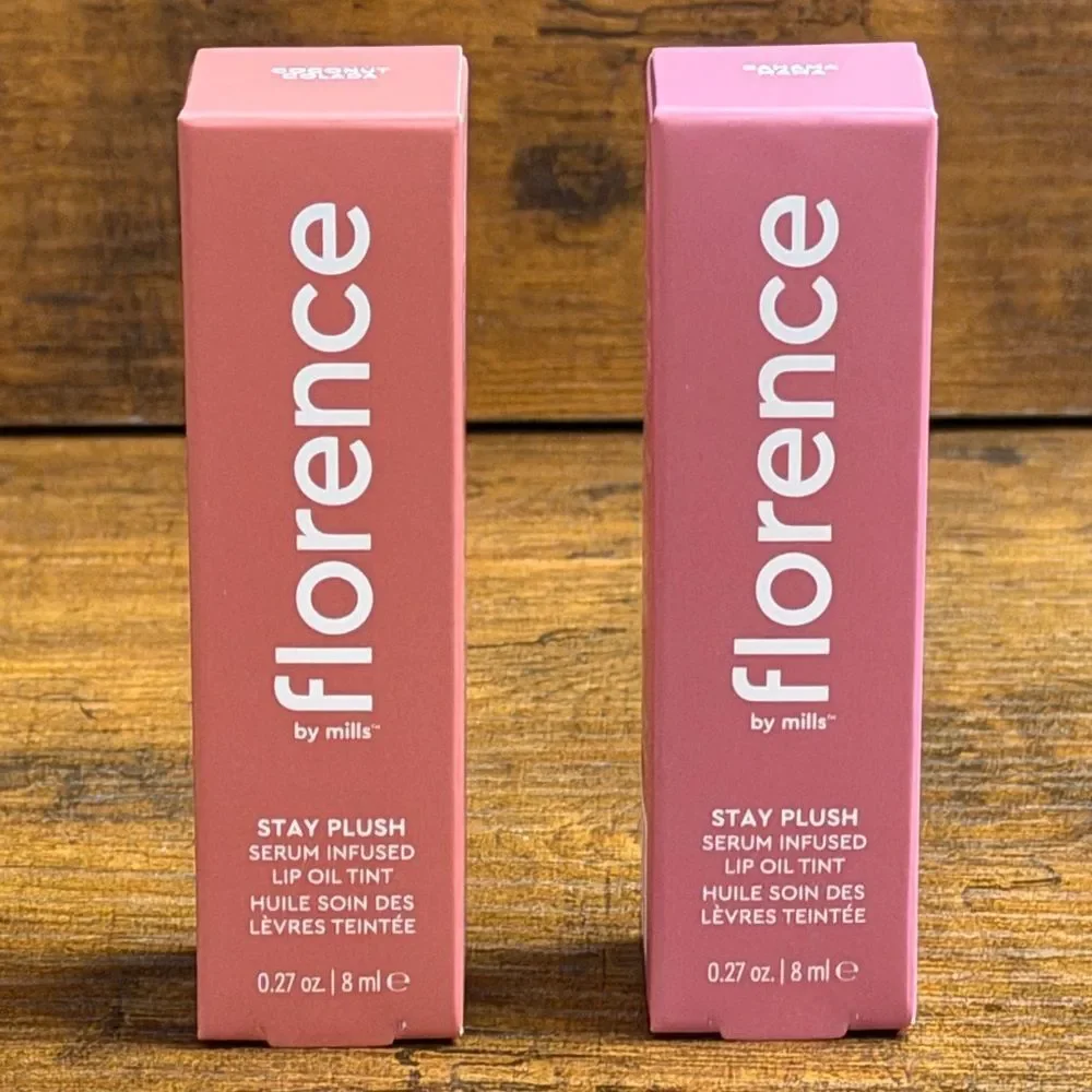 Florence by Mills Stay Plush Lip Oil Duo Coconut Colada + Bahama Mama NEW